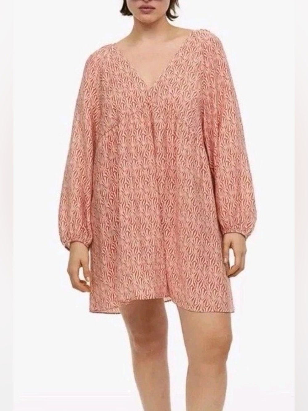 V-Neck Printed Long-Sleeve Swing Dress